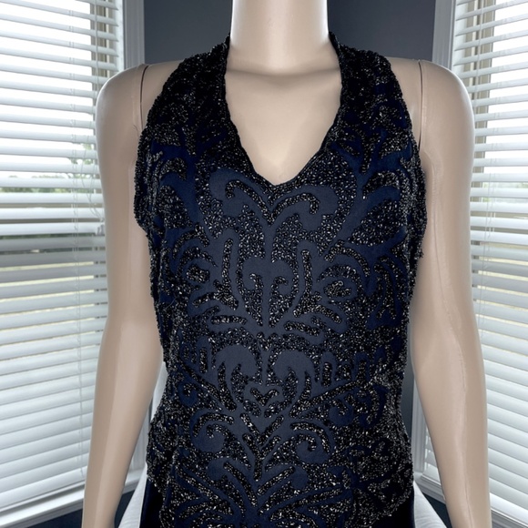 J kara New York Maxi Party Dress Beaded Sleeveless V-Neck - Picture 13 of 15